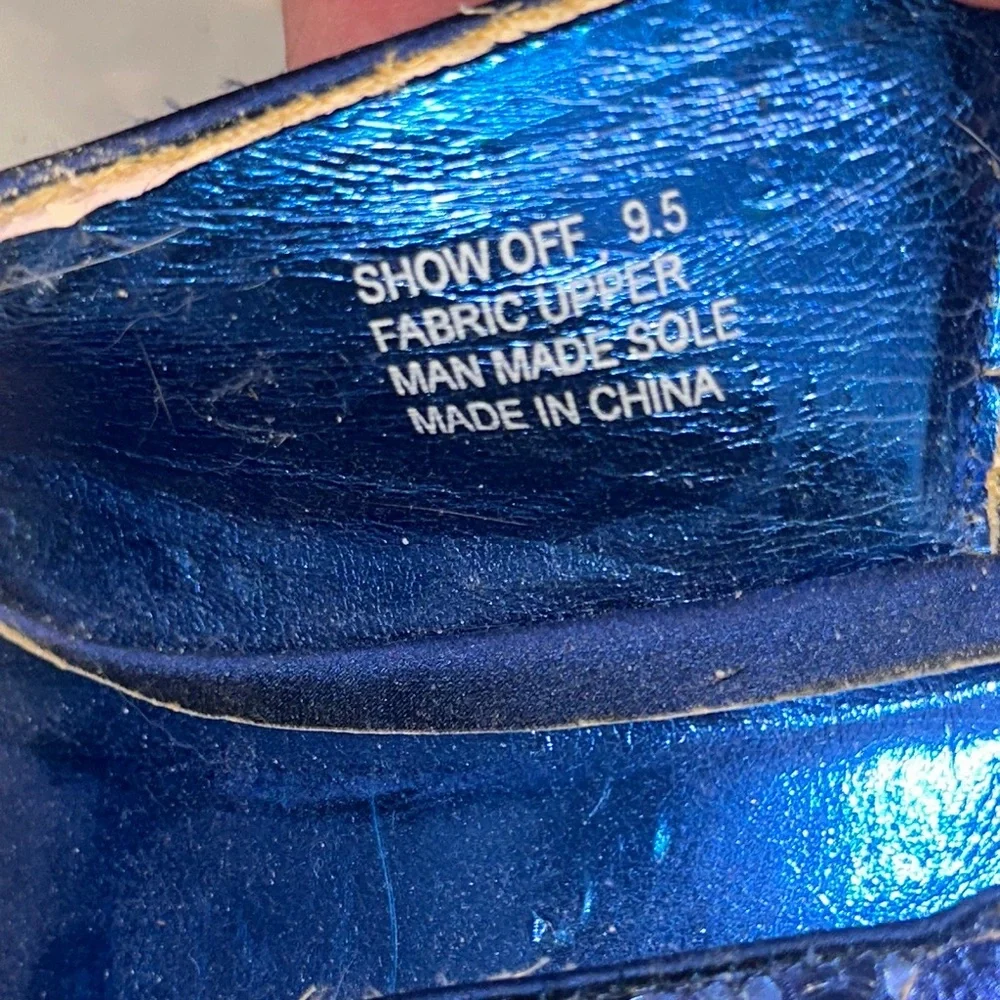 Blue Sequin Wedge Sandals Size‎ 9.5 Showoff Show Off